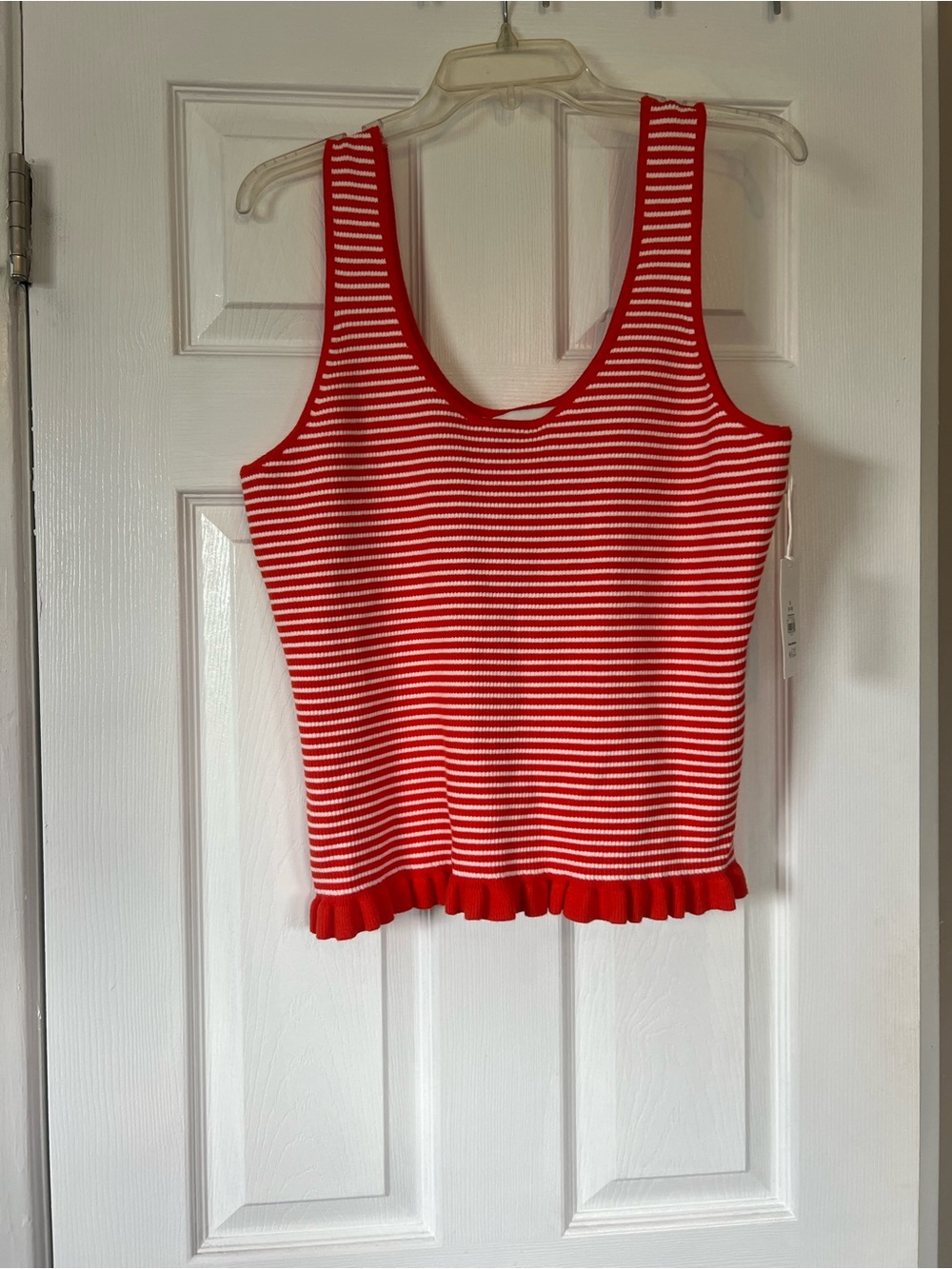 Women’s Orange & White Striped Knit Tank Top with Ruffle Hem